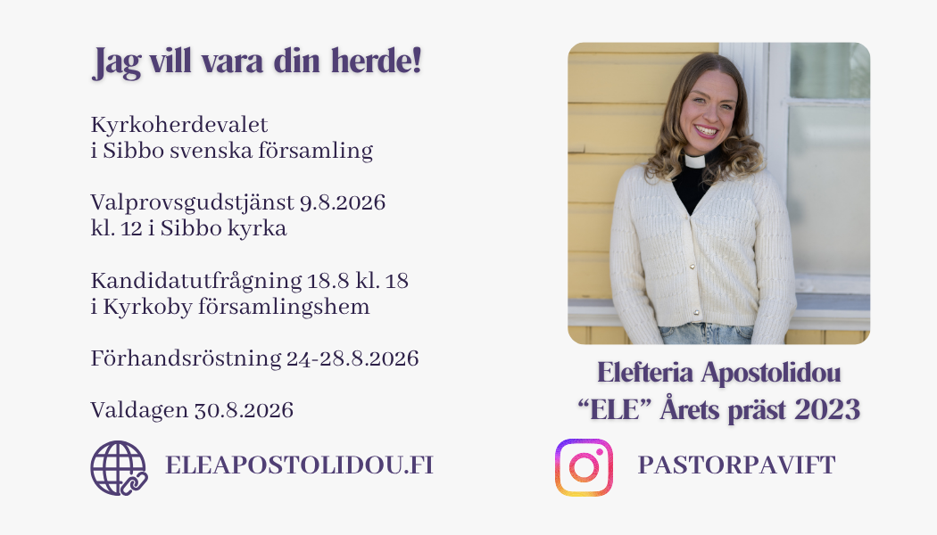 Elefteria Apostolidou, kandidat i kyrkoherdevalet, Sibbo svenska församling